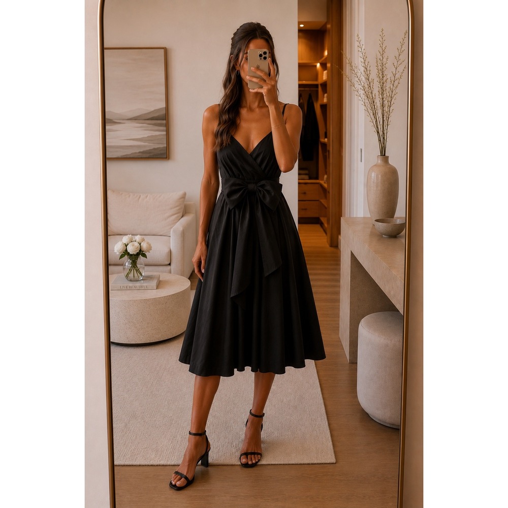 Diane von Furstenberg Jolie Black Bow Midi Dress Size 10